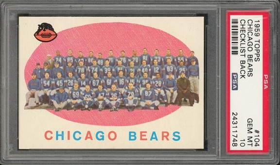 1959 Topps Football #104 Chicago Bears Team – PSA GEM MT 10
